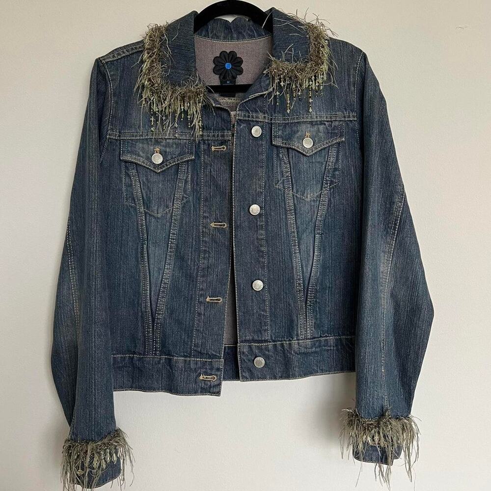 Vintage Joluka Embellished Fringe Beaded Denim Jacket Women’s Medium